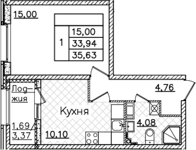 1-комнатная квартира 35.63 м², 10/22 эт., ЖК «БелАрт»