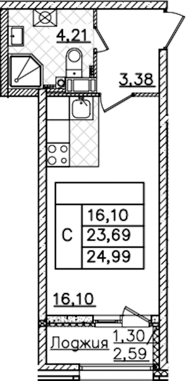 Квартира студия 24.99 м², 11/22 эт., ЖК «БелАрт»