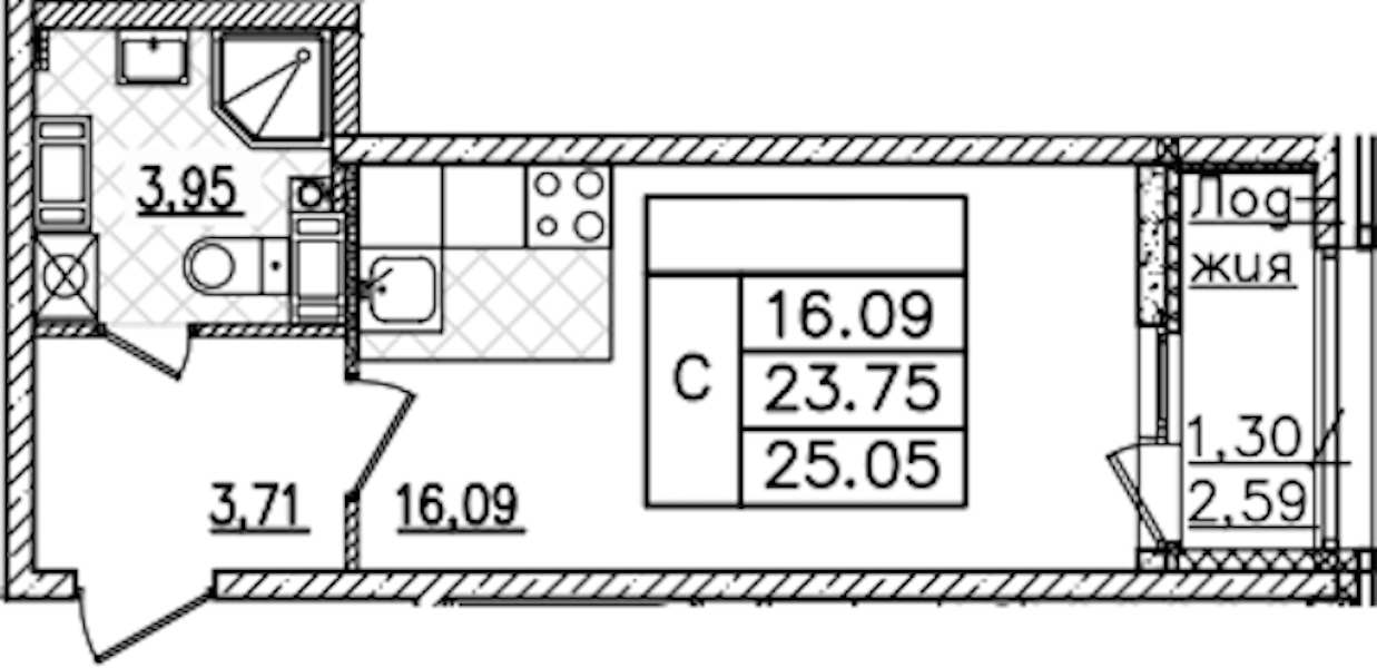 Квартира студия 25.05 м², 12/22 эт., ЖК «БелАрт»