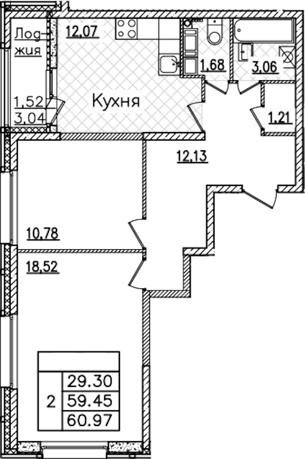 2-комнатная квартира 60.97 м², 13/22 эт., ЖК «БелАрт»