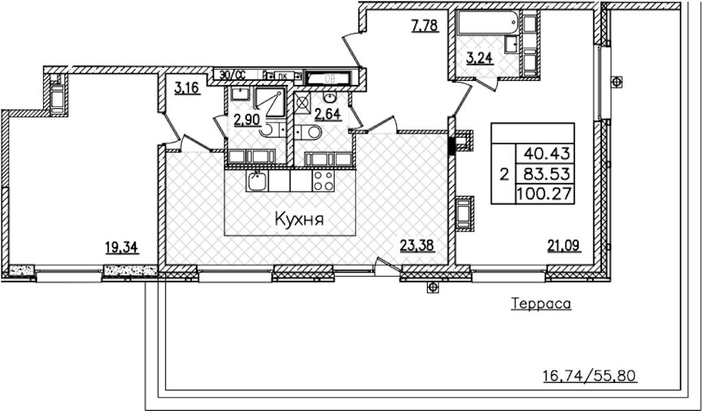 2-комнатная квартира 100.27 м², 16/22 эт., ЖК «БелАрт»