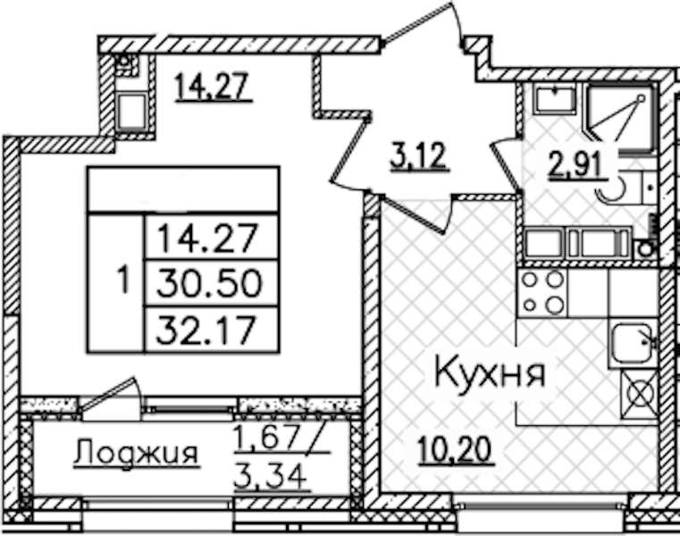 1-комнатная квартира 32.17 м², 20/22 эт., ЖК «БелАрт»