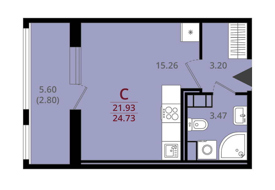 Квартира студия 24.73 м², 11/12 эт., ЖК «Cube»