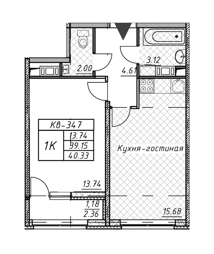 1-комнатная квартира 40.33 м², 10/12 эт., ЖК «Академик»