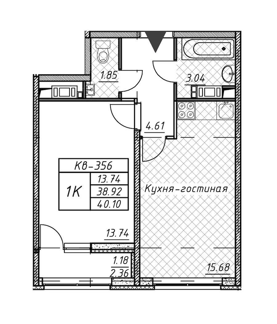 1-комнатная квартира 40.1 м², 11/12 эт., ЖК «Академик»