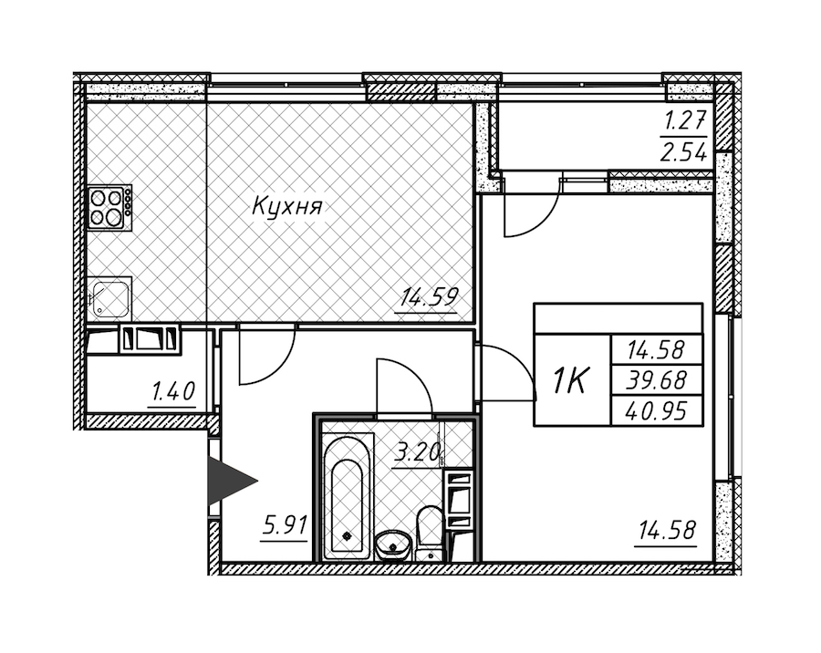 1-комнатная квартира 40.95 м², 4/12 эт., ЖК «Академик»
