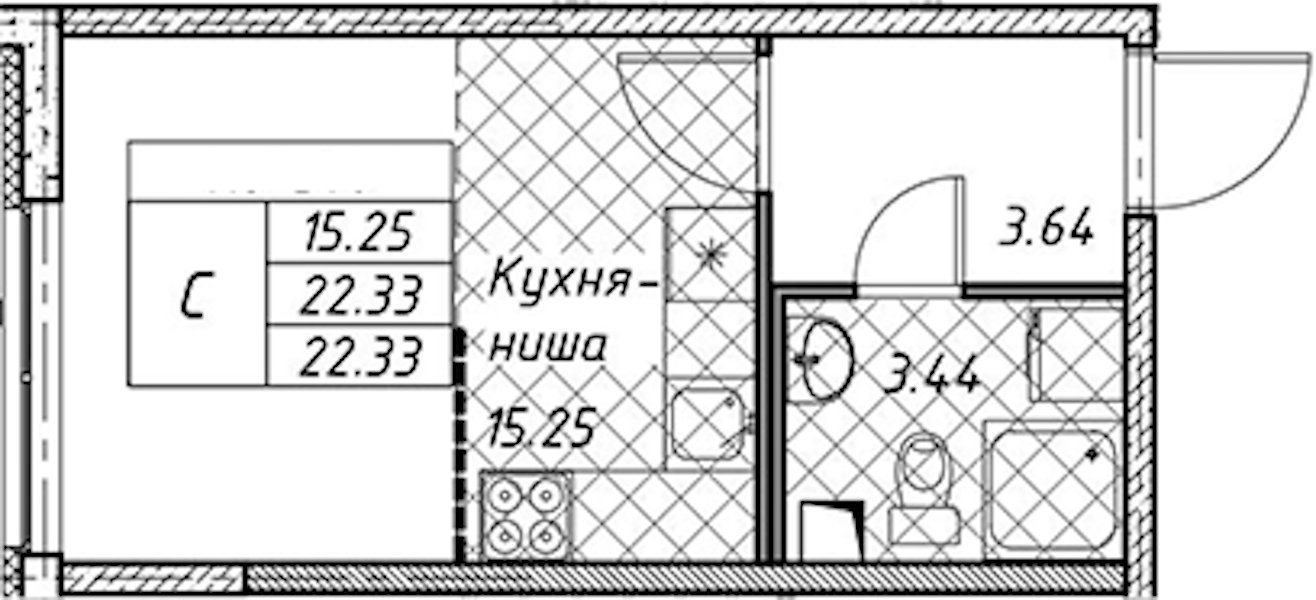Квартира студия 22.33 м², 1/12 эт., ЖК «Академик»