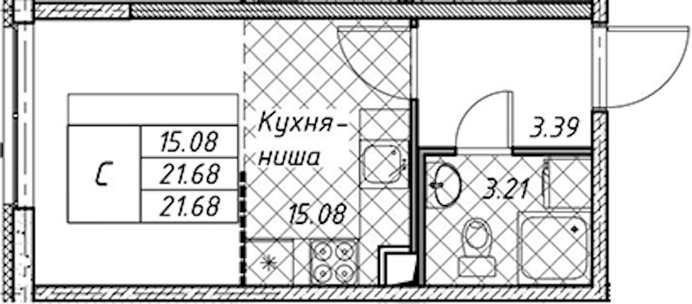 Квартира студия 21.68 м², 1/12 эт., ЖК «Академик»