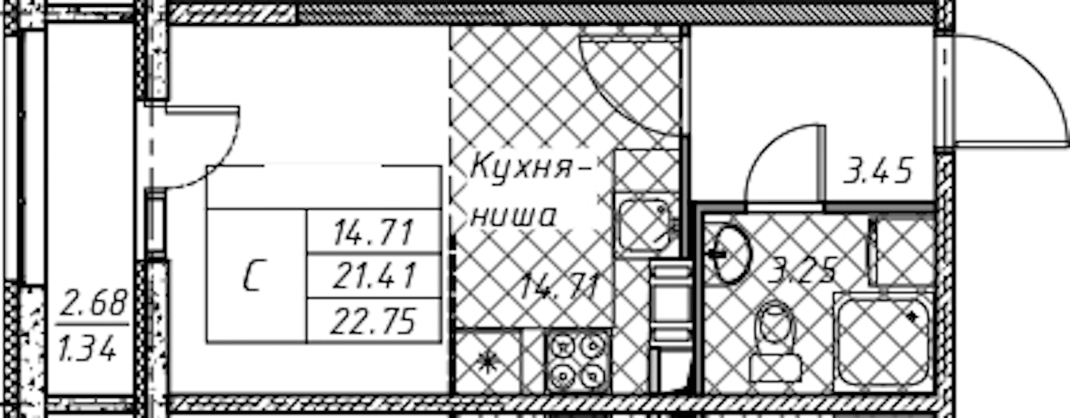 Квартира студия 23.17 м², 3/12 эт., ЖК «Академик»