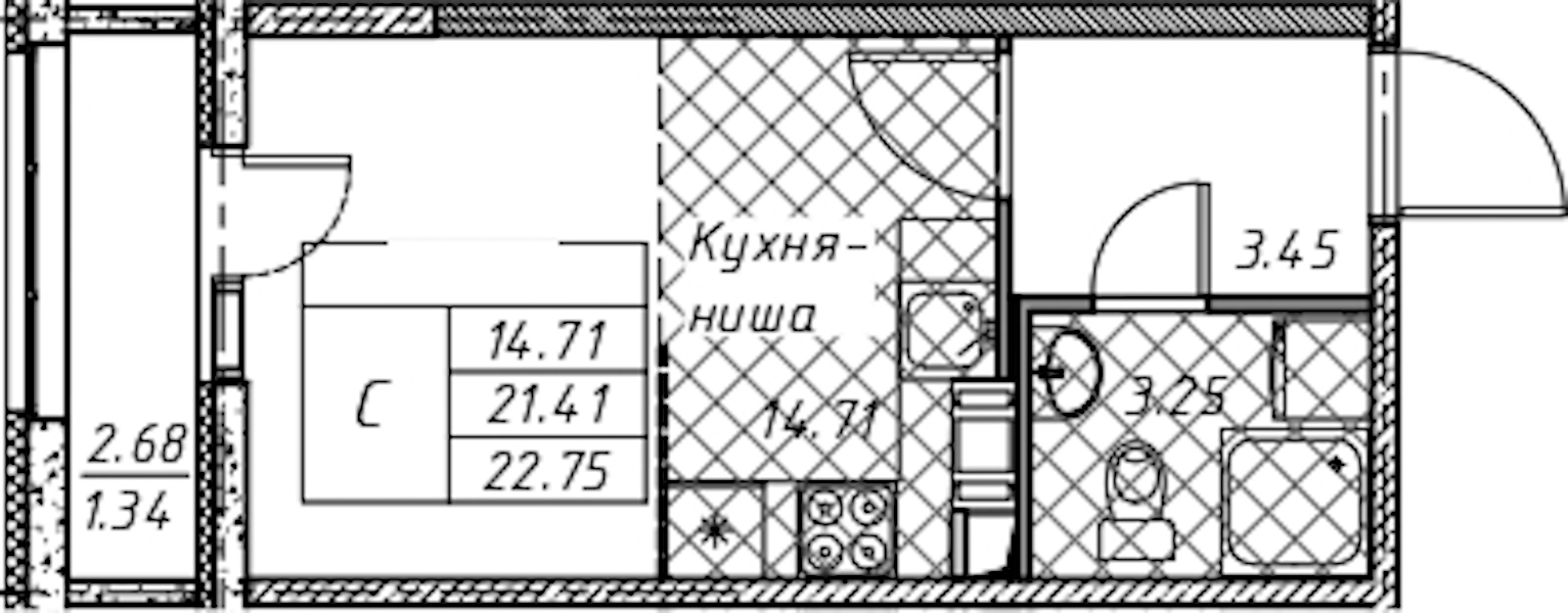 Квартира студия 22.75 м², 4/12 эт., ЖК «Академик»