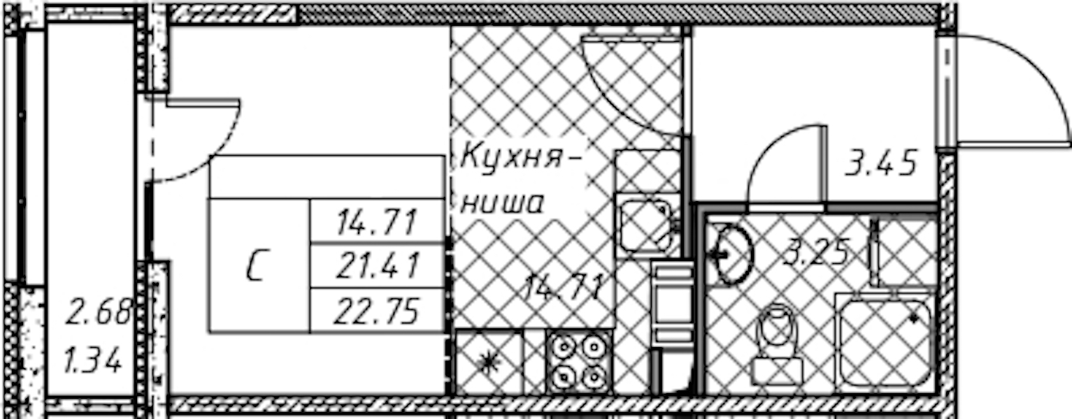 Квартира студия 22.75 м², 6/12 эт., ЖК «Академик»