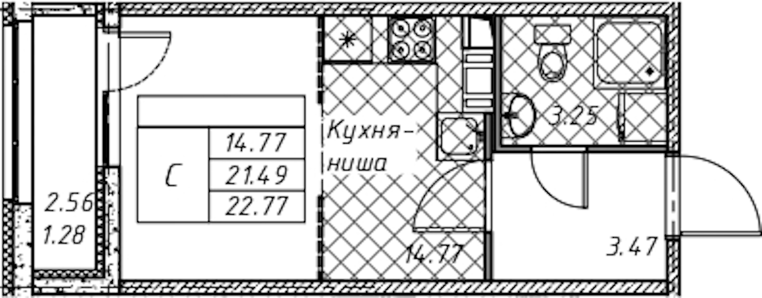 Квартира студия 22.77 м², 7/12 эт., ЖК «Академик»