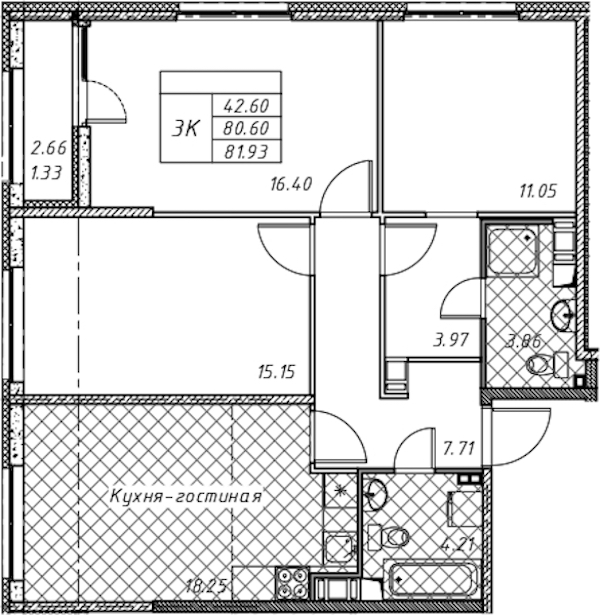 3-комнатная квартира 81.93 м², 11/12 эт., ЖК «Академик»