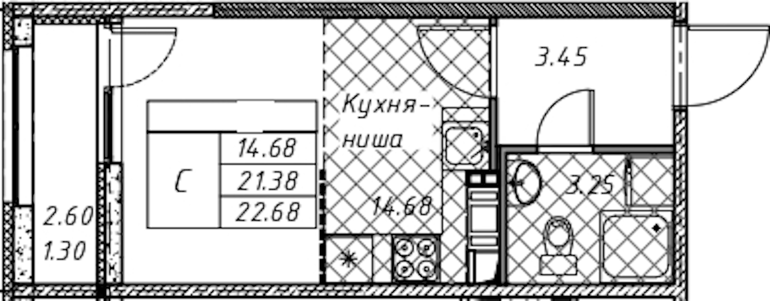 Квартира студия 22.68 м², 11/12 эт., ЖК «Академик»
