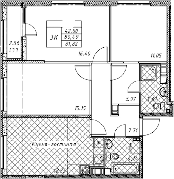 3-комнатная квартира 81.82 м², 12/12 эт., ЖК «Академик»