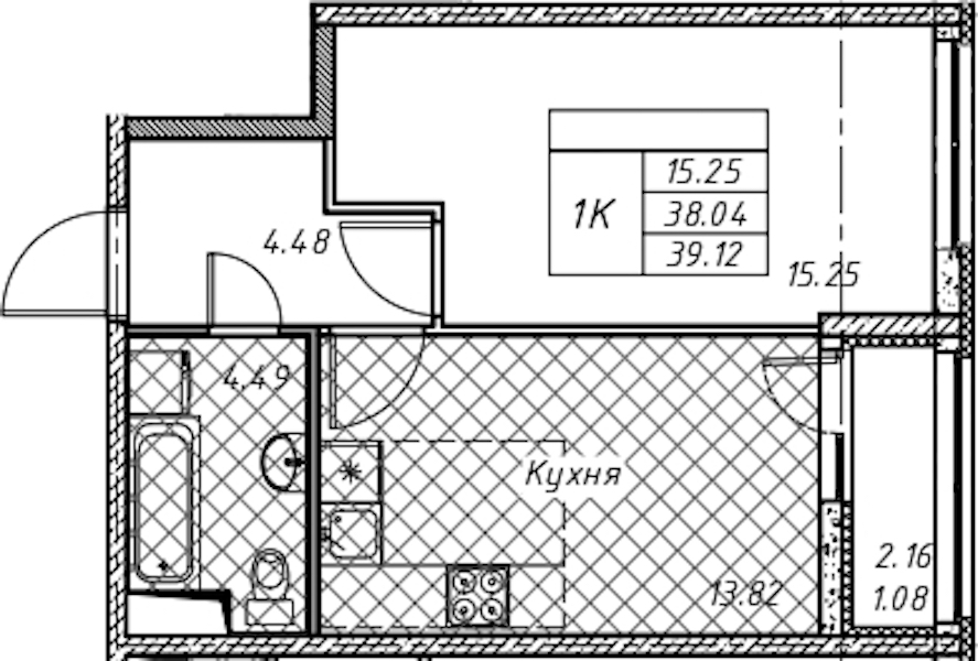 1-комнатная квартира 39.12 м², 1/12 эт., ЖК «Академик»