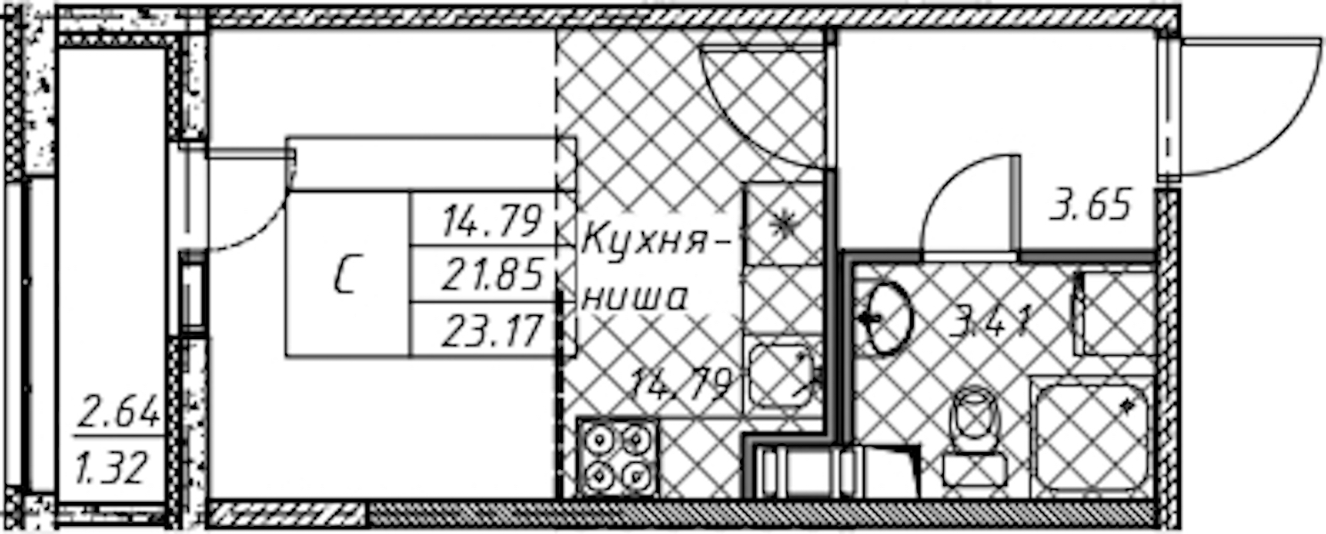 Квартира студия 23.17 м², 3/12 эт., ЖК «Академик»