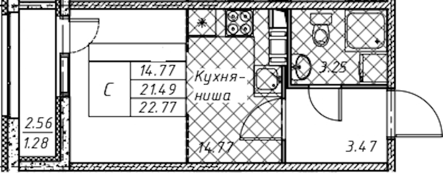 Квартира студия 22.77 м², 3/12 эт., ЖК «Академик»
