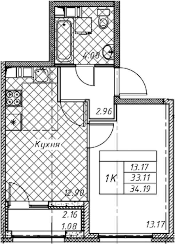 1-комнатная квартира 34.19 м², 5/12 эт., ЖК «Академик»