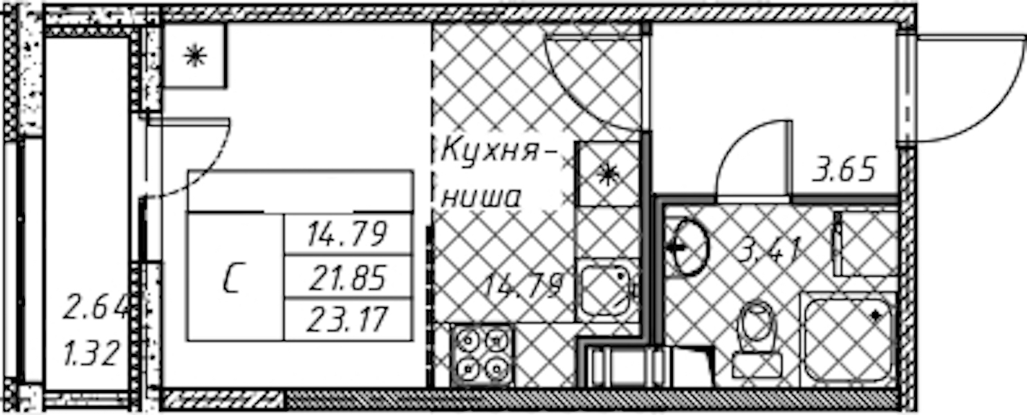 Квартира студия 23.17 м², 9/12 эт., ЖК «Академик»