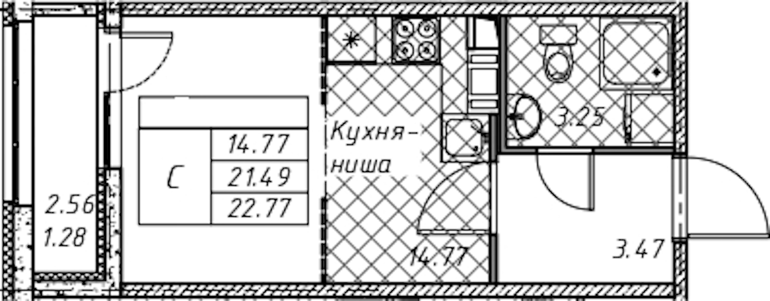 Квартира студия 22.77 м², 9/12 эт., ЖК «Академик»