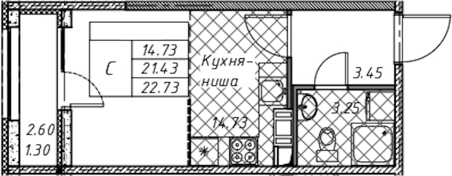 Квартира студия 22.73 м², 10/12 эт., ЖК «Академик»