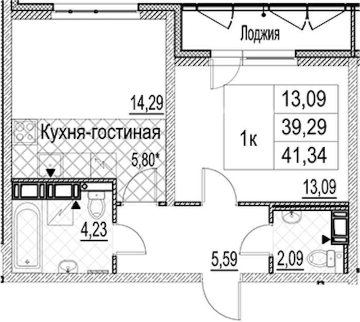 1-комнатная квартира 41.34 м², 12/17 эт., ЖК «Лайнеръ»