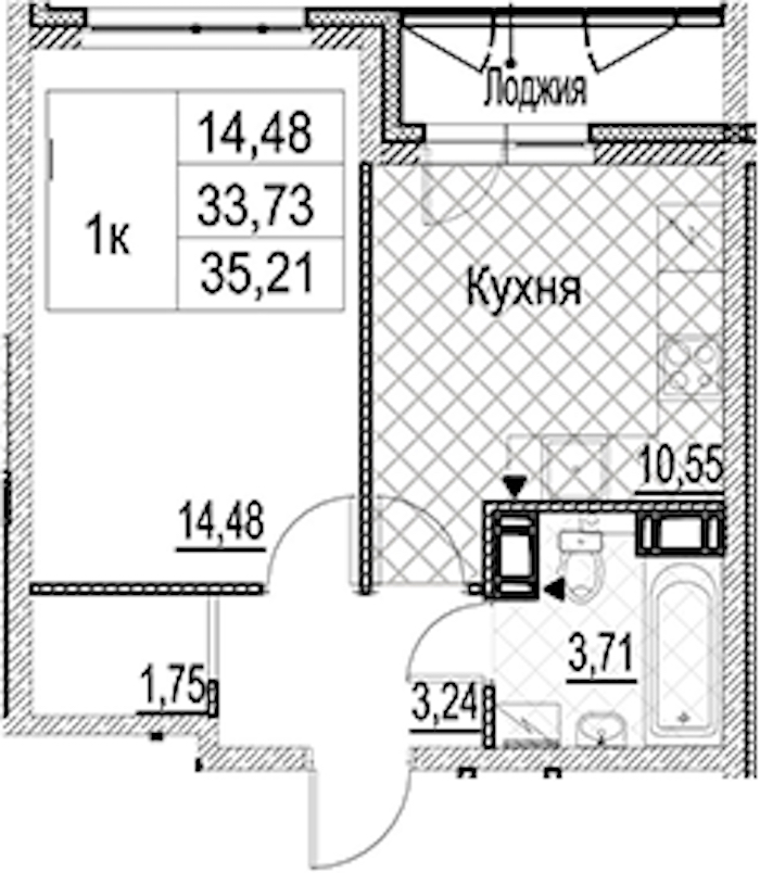 1-комнатная квартира 35.21 м², 15/17 эт., ЖК «Лайнеръ»