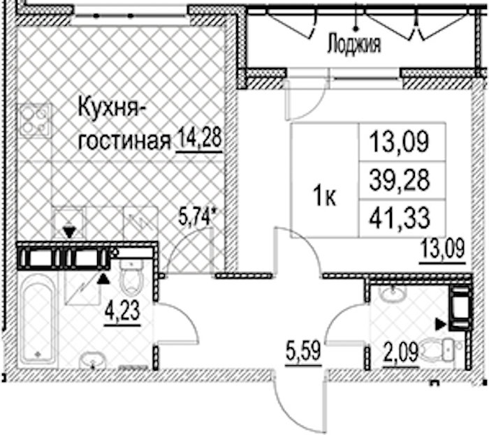 1-комнатная квартира 41.33 м², 16/17 эт., ЖК «Лайнеръ»