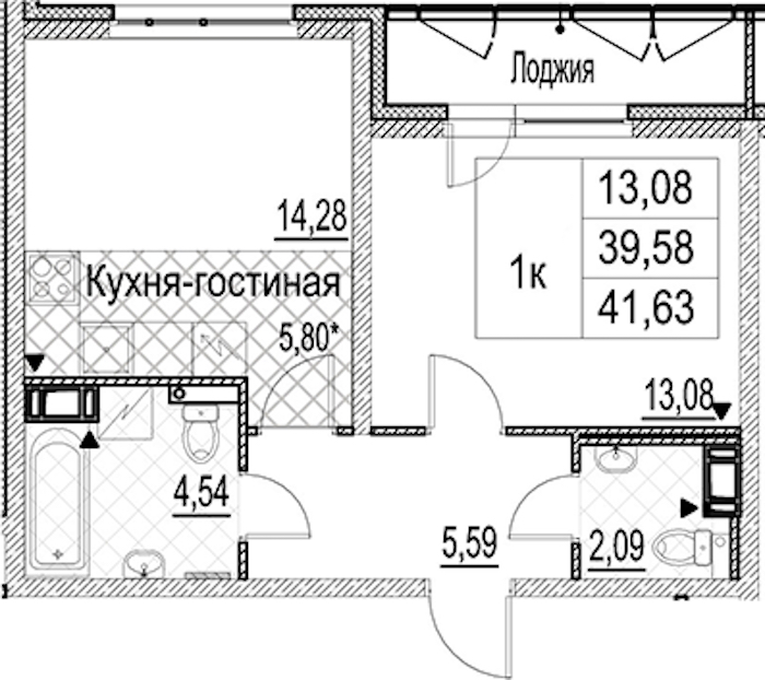 1-комнатная квартира 41.63 м², 10/17 эт., ЖК «Лайнеръ»
