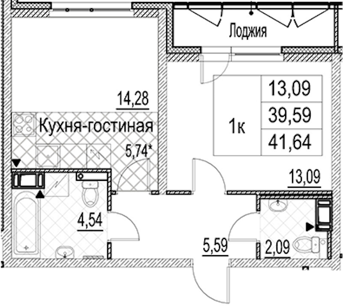 1-комнатная квартира 41.64 м², 11/17 эт., ЖК «Лайнеръ»