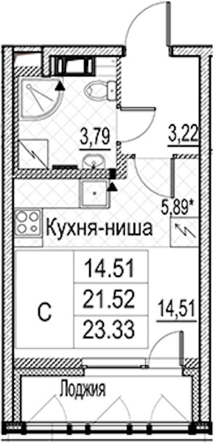 Квартира студия 23.33 м², 3/15 эт., ЖК «Лайнеръ»