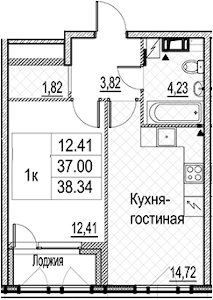 1-комнатная квартира 38.34 м², 4/15 эт., ЖК «Лайнеръ»