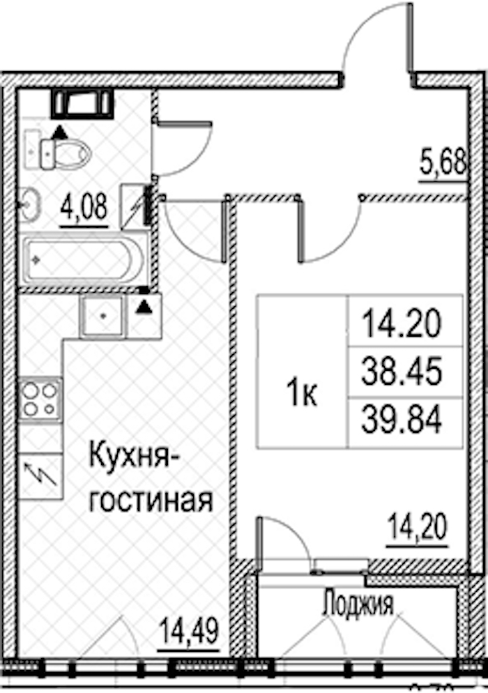 1-комнатная квартира 39.84 м², 8/15 эт., ЖК «Лайнеръ»