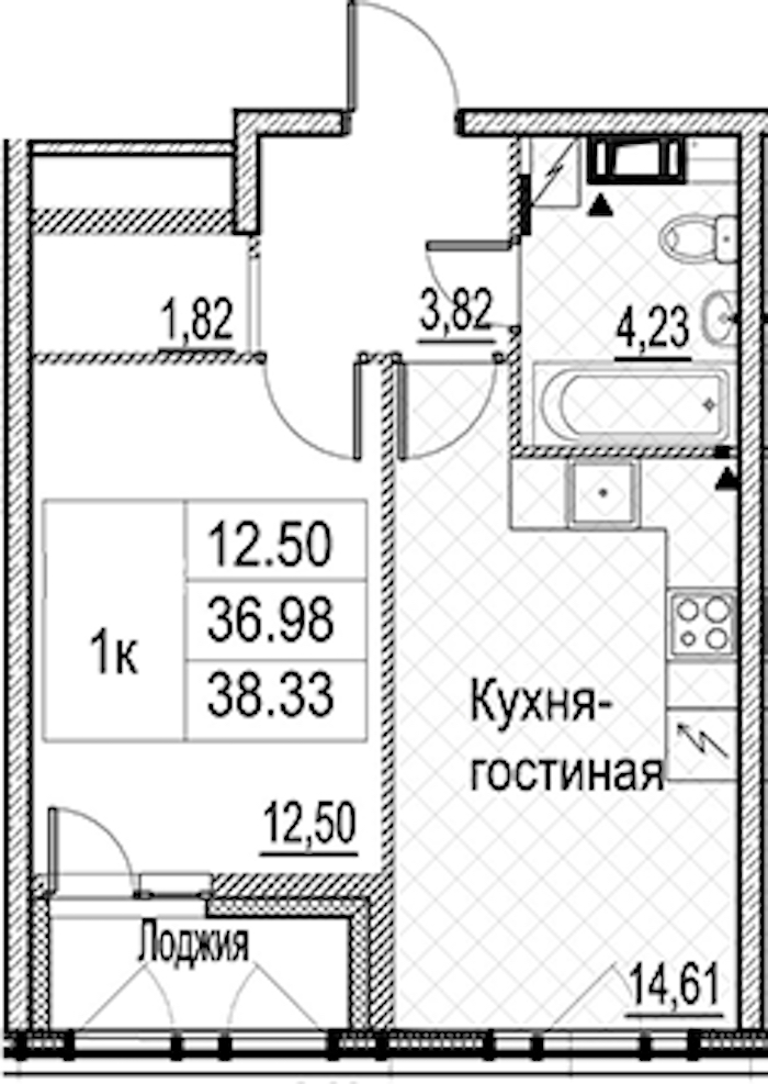 1-комнатная квартира 38.33 м², 9/15 эт., ЖК «Лайнеръ»