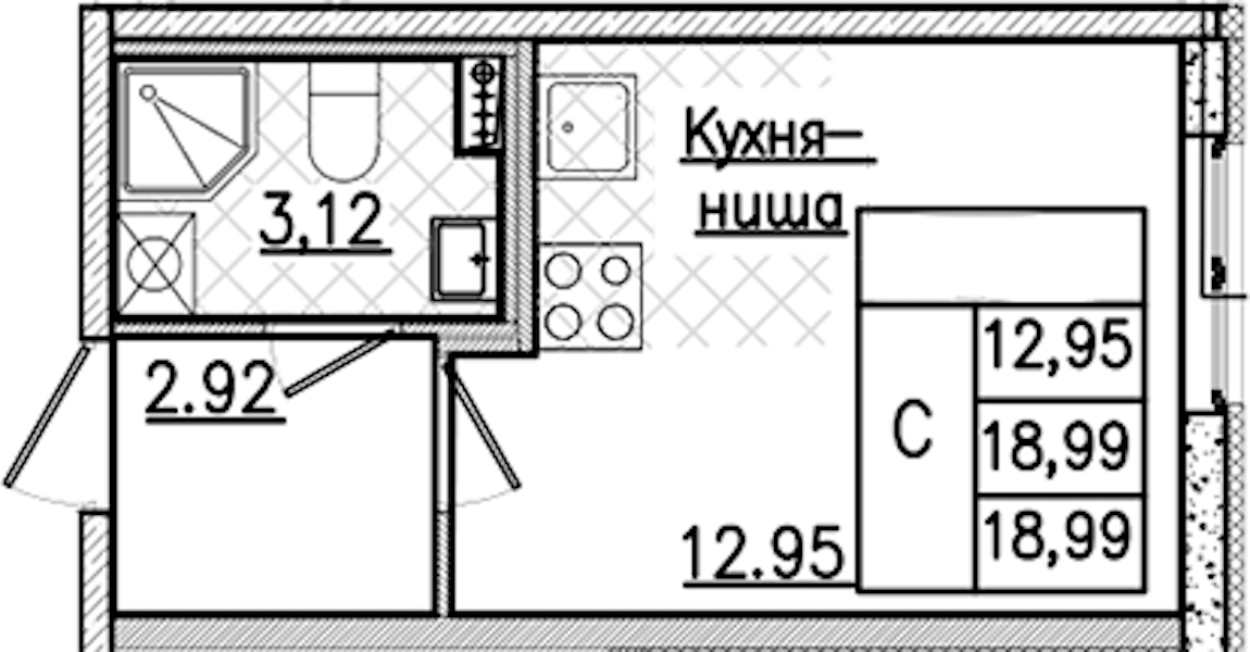 Квартира студия 18.99 м², 2/9 эт., ЖК «Кинопарк»