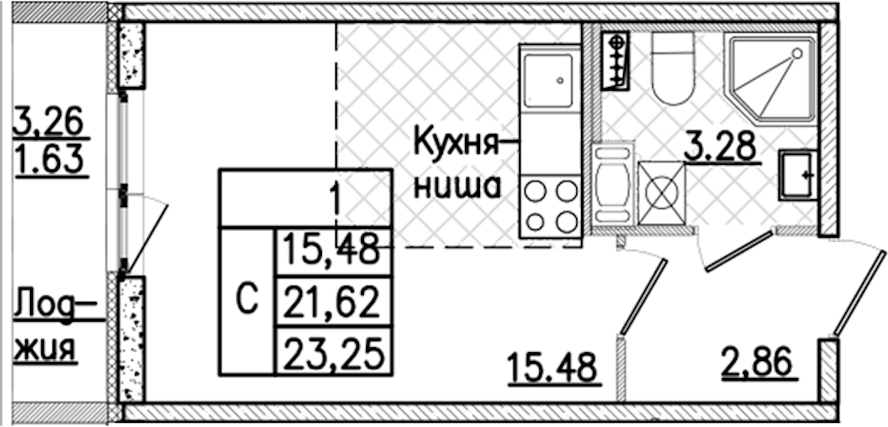Квартира студия 23.25 м², 3/9 эт., ЖК «Кинопарк»