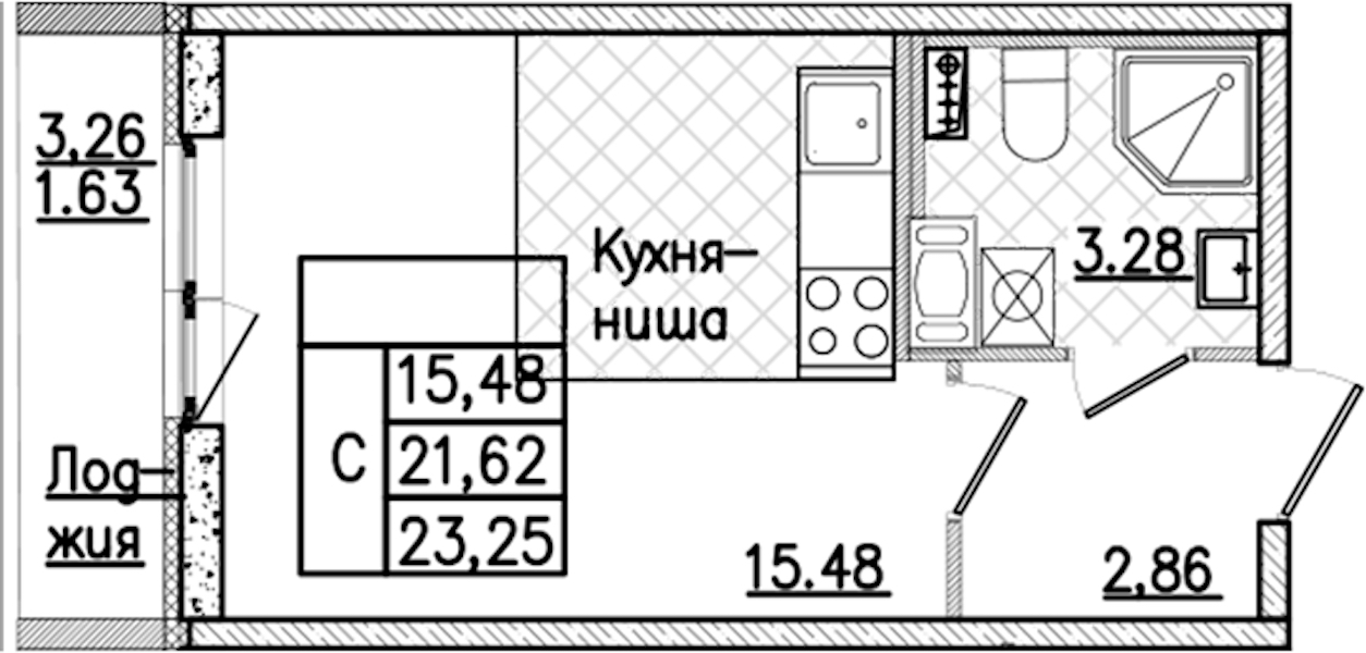 Квартира студия 23.25 м², 6/9 эт., ЖК «Кинопарк»
