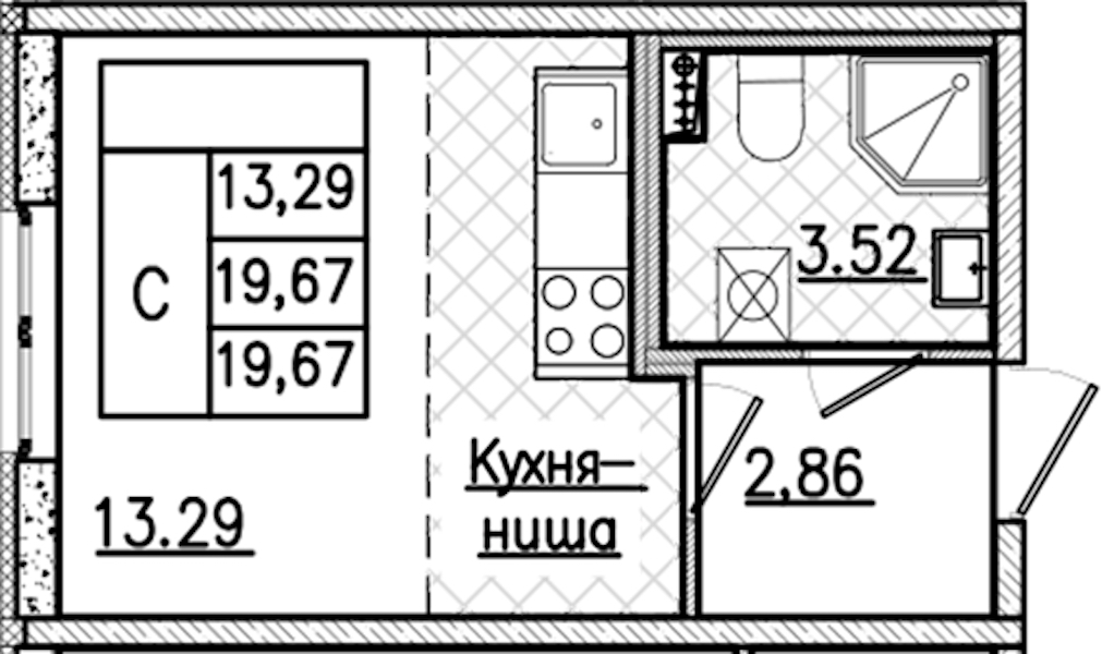 Квартира студия 19.67 м², 2/9 эт., ЖК «Кинопарк»