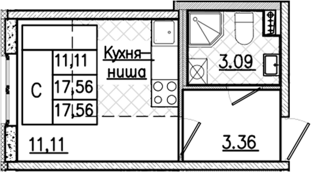 Квартира студия 17.56 м², 2/9 эт., ЖК «Кинопарк»