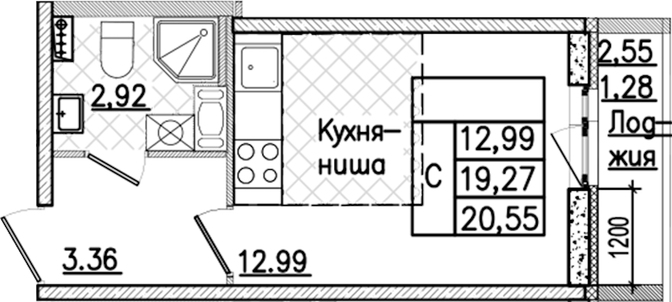 Квартира студия 20.55 м², 3/9 эт., ЖК «Кинопарк»