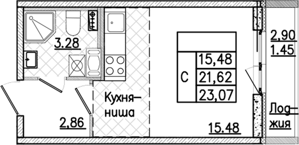 Квартира студия 23.07 м², 4/9 эт., ЖК «Кинопарк»