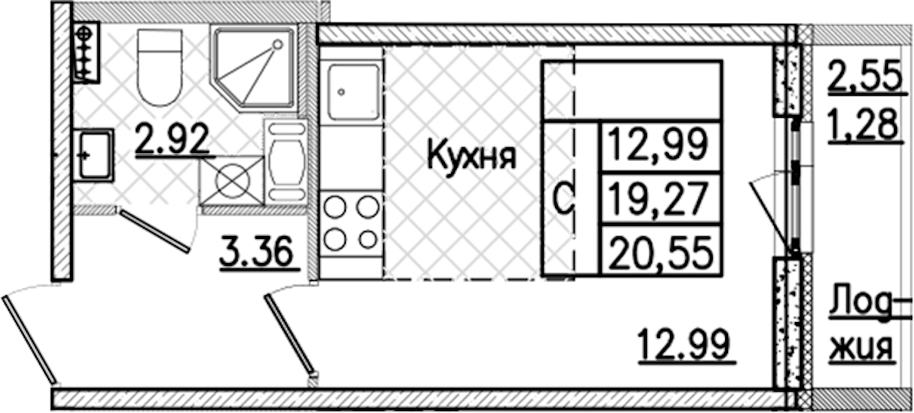 Квартира студия 20.55 м², 8/9 эт., ЖК «Кинопарк»