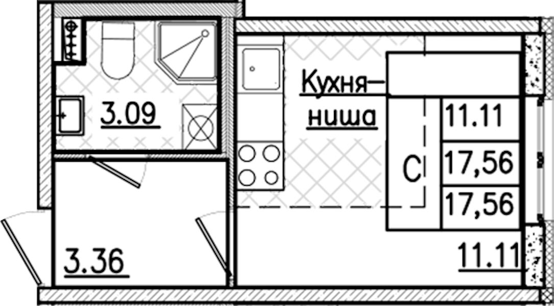Квартира студия 17.56 м², 2/9 эт., ЖК «Кинопарк»
