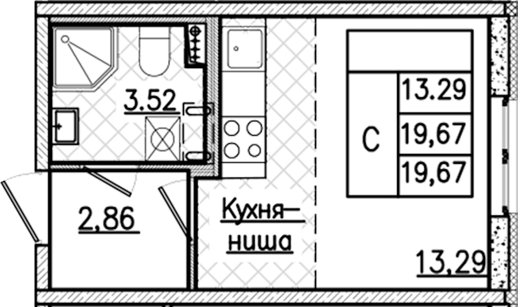 Квартира студия 19.67 м², 2/9 эт., ЖК «Кинопарк»