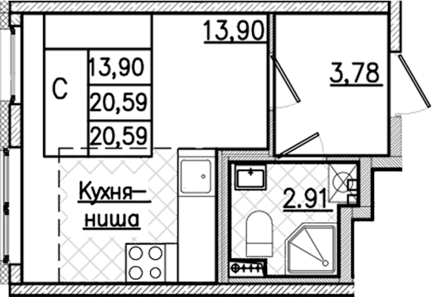 Квартира студия 20.59 м², 2/9 эт., ЖК «Кинопарк»