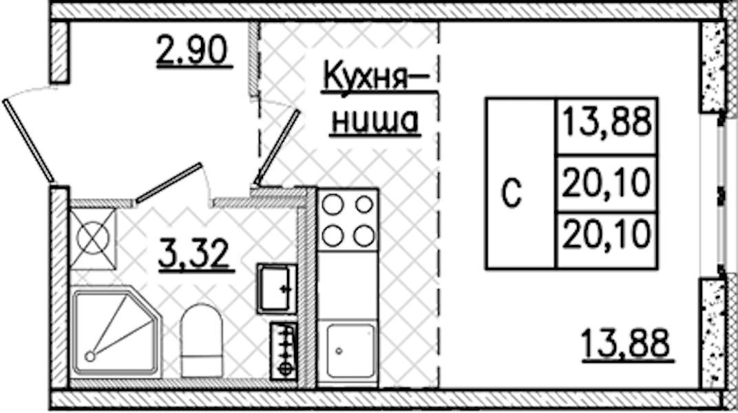 Квартира студия 20.1 м², 1/9 эт., ЖК «Кинопарк»