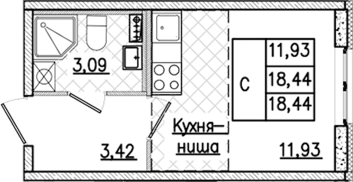 Квартира студия 18.44 м², 1/9 эт., ЖК «Кинопарк»