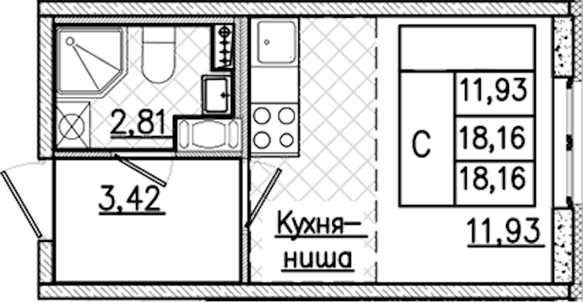 Квартира студия 18.16 м², 2/9 эт., ЖК «Кинопарк»