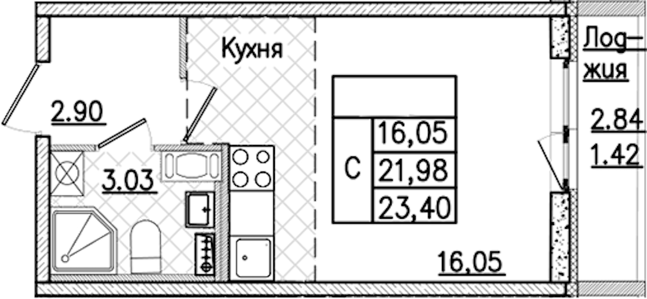 Квартира студия 23.4 м², 3/9 эт., ЖК «Кинопарк»